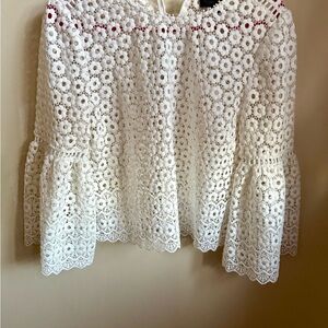 J. Crew White Cropped Bell Sleeve Blouse